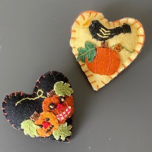 Vintage Handmade Heart-Shaped Halloween Brooch Set of Two Delicately Hand Sawn